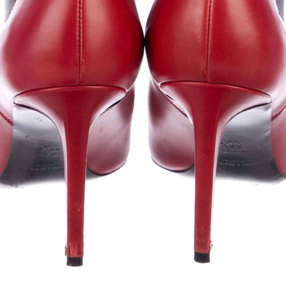 YSL Saint Laurent Red Leather Stretch Booties EU 39.5 / 9.5 US Women shoe - Picture 6 of 10